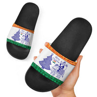 India Christmas Slide Sandals with Elephant Santa Tree Design and Tricolor Holiday Pattern - Wonder Print Shop