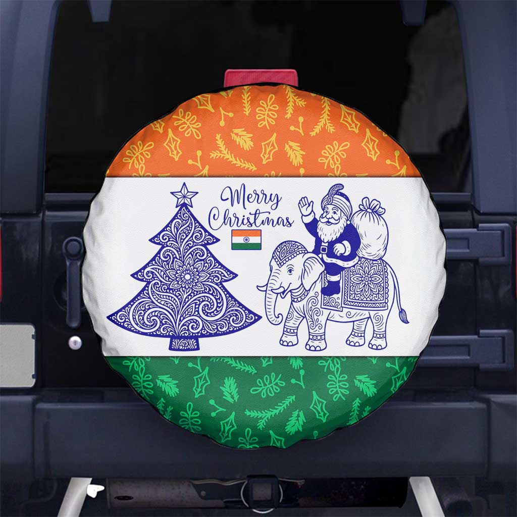 India Christmas Spare Tire Cover with Elephant Santa Tree Design and Tricolor Holiday Pattern - Wonder Print Shop