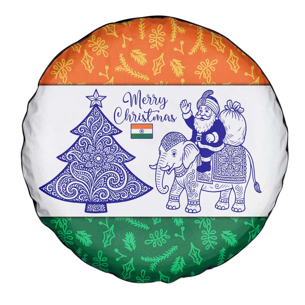 India Christmas Spare Tire Cover with Elephant Santa Tree Design and Tricolor Holiday Pattern - Wonder Print Shop