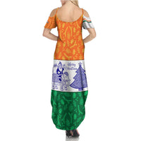 India Christmas Summer Maxi Dress with Elephant Santa Tree Design and Tricolor Holiday Pattern - Wonder Print Shop