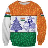 India Christmas Sweatshirt with Elephant Santa Tree Design and Tricolor Holiday Pattern - Wonder Print Shop