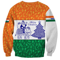 India Christmas Sweatshirt with Elephant Santa Tree Design and Tricolor Holiday Pattern - Wonder Print Shop
