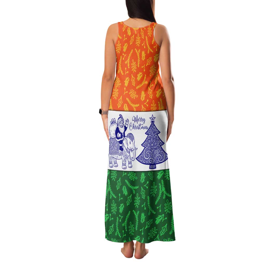 India Christmas Tank Maxi Dress with Elephant Santa Tree Design and Tricolor Holiday Pattern - Wonder Print Shop