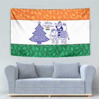 India Christmas Tapestry with Elephant Santa Tree Design and Tricolor Holiday Pattern - Wonder Print Shop