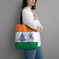 India Christmas Tote Bag with Elephant Santa Tree Design and Tricolor Holiday Pattern - Wonder Print Shop
