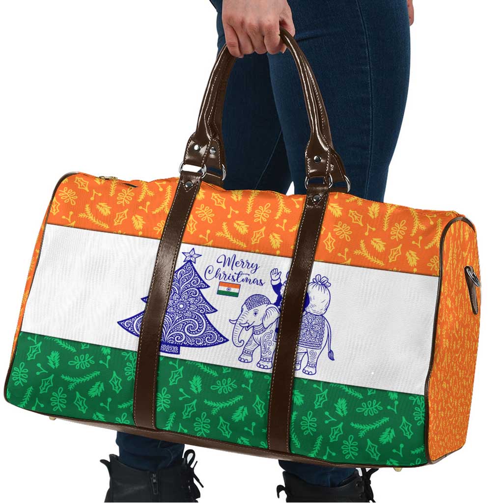 India Christmas Travel Bag with Elephant Santa Tree Design and Tricolor Holiday Pattern - Wonder Print Shop