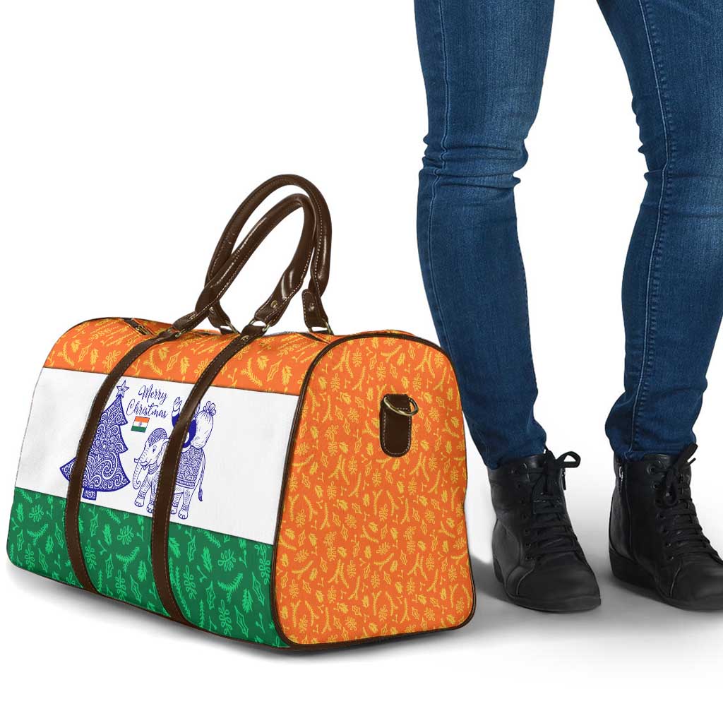 India Christmas Travel Bag with Elephant Santa Tree Design and Tricolor Holiday Pattern - Wonder Print Shop