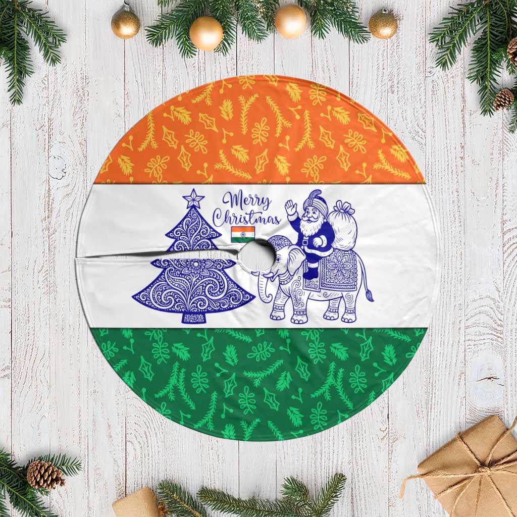 India Christmas Tree Skirt with Elephant Santa Tree Design and Tricolor Holiday Pattern - Wonder Print Shop