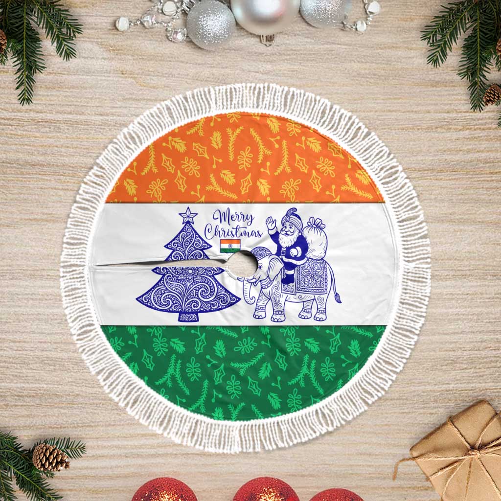 India Christmas Tree Skirt with Elephant Santa Tree Design and Tricolor Holiday Pattern - Wonder Print Shop