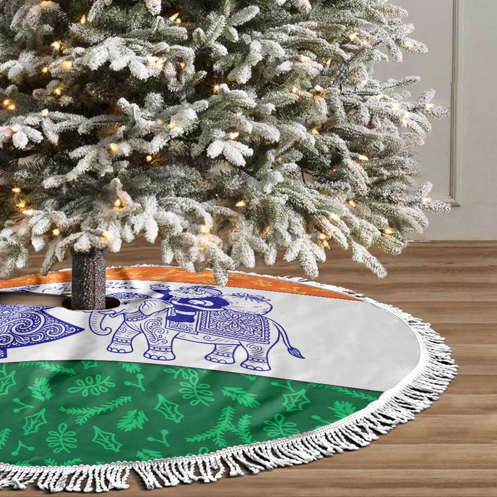India Christmas Tree Skirt with Elephant Santa Tree Design and Tricolor Holiday Pattern - Wonder Print Shop