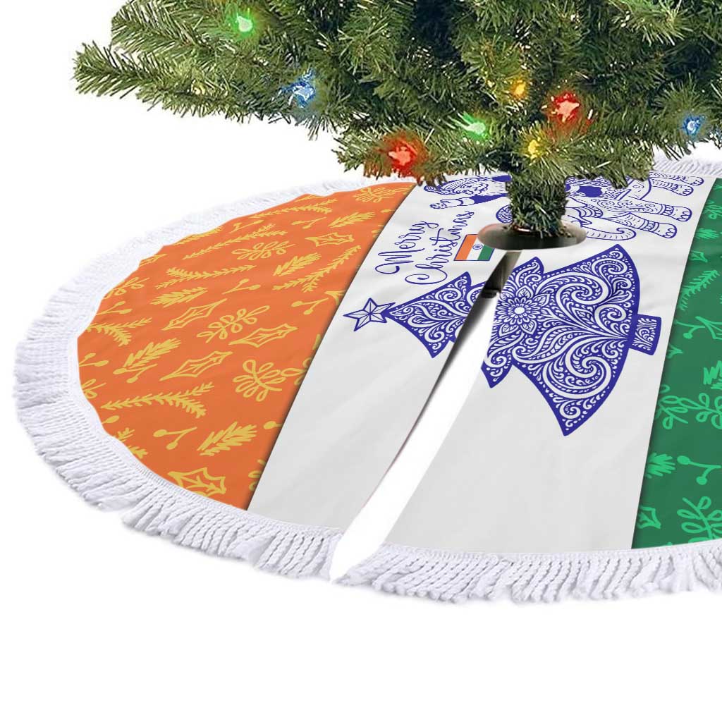 India Christmas Tree Skirt with Elephant Santa Tree Design and Tricolor Holiday Pattern - Wonder Print Shop