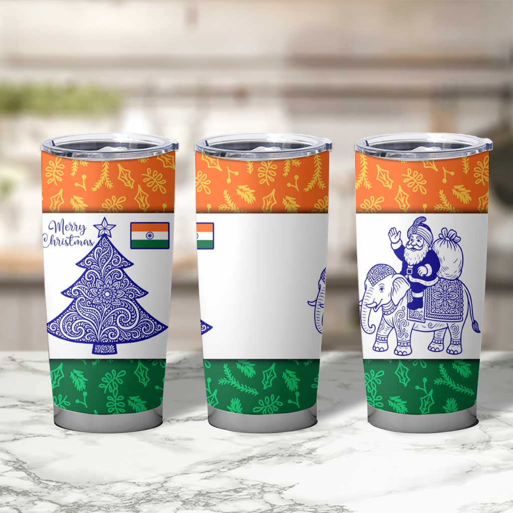 India Christmas Tumbler Cup with Elephant Santa Tree Design and Tricolor Holiday Pattern - Wonder Print Shop