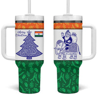 India Christmas Tumbler With Handle with Elephant Santa Tree Design and Tricolor Holiday Pattern - Wonder Print Shop