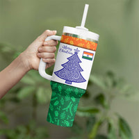 India Christmas Tumbler With Handle with Elephant Santa Tree Design and Tricolor Holiday Pattern - Wonder Print Shop