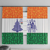 India Christmas Window Curtain with Elephant Santa Tree Design and Tricolor Holiday Pattern - Wonder Print Shop