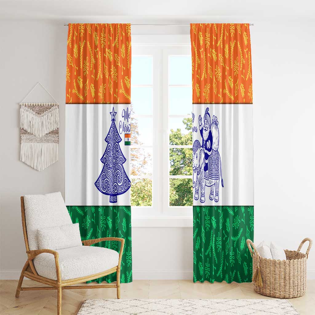 India Christmas Window Curtain with Elephant Santa Tree Design and Tricolor Holiday Pattern - Wonder Print Shop