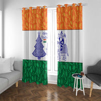 India Christmas Window Curtain with Elephant Santa Tree Design and Tricolor Holiday Pattern - Wonder Print Shop