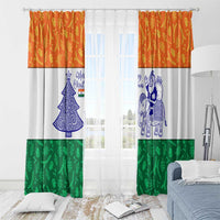 India Christmas Window Curtain with Elephant Santa Tree Design and Tricolor Holiday Pattern - Wonder Print Shop