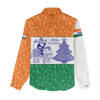 India Christmas Women Casual Shirt with Elephant Santa Tree Design and Tricolor Holiday Pattern - Wonder Print Shop