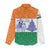 India Christmas Women Casual Shirt with Elephant Santa Tree Design and Tricolor Holiday Pattern - Wonder Print Shop