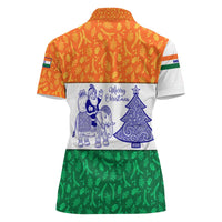 India Christmas Women Polo Shirt with Elephant Santa Tree Design and Tricolor Holiday Pattern - Wonder Print Shop