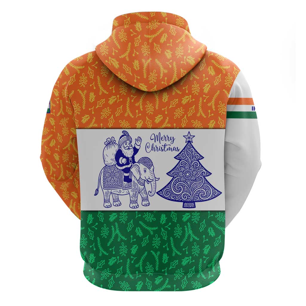 India Christmas Zip Hoodie with Elephant Santa Tree Design and Tricolor Holiday Pattern - Wonder Print Shop