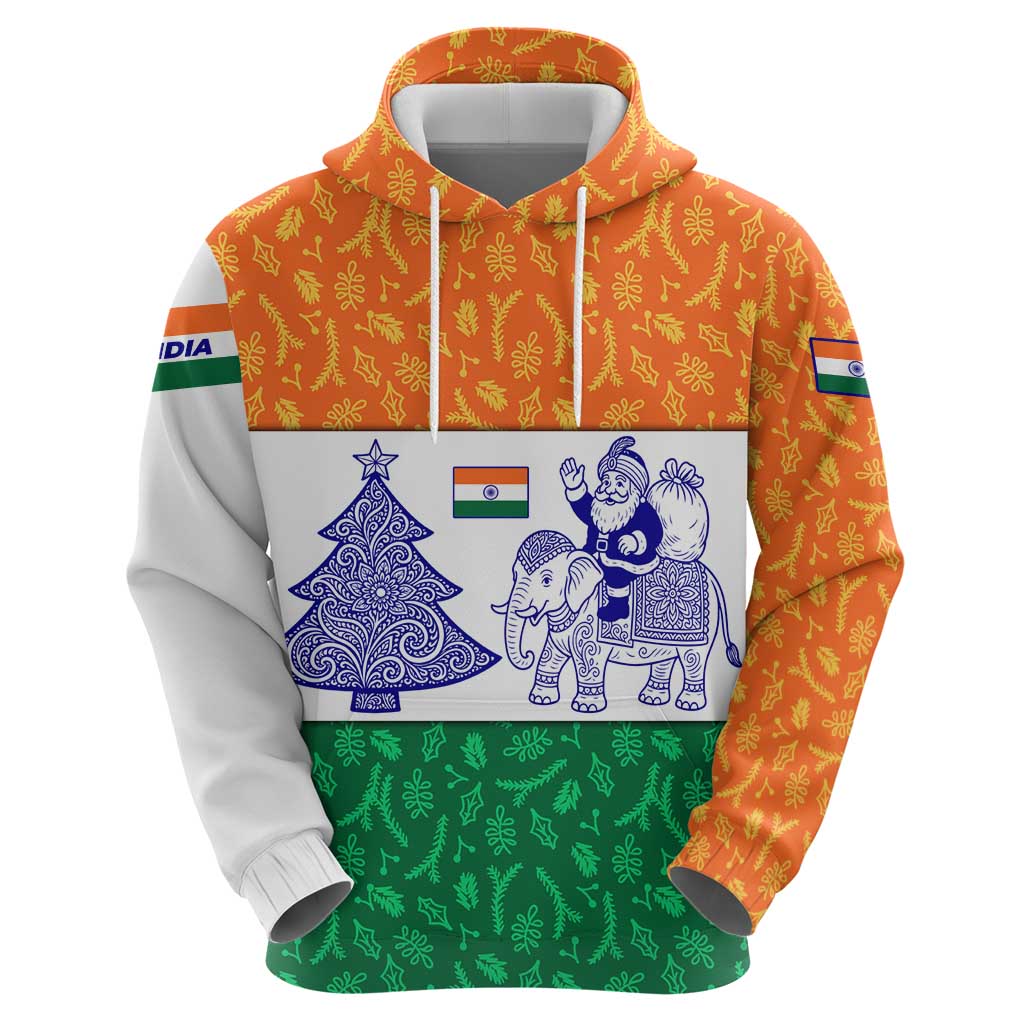 India Christmas Zip Hoodie with Elephant Santa Tree Design and Tricolor Holiday Pattern - Wonder Print Shop