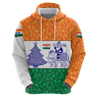 India Christmas Zip Hoodie with Elephant Santa Tree Design and Tricolor Holiday Pattern - Wonder Print Shop