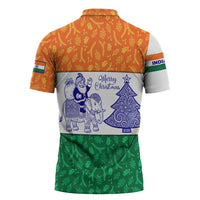 India Christmas Zipper Polo Shirt with Elephant Santa Tree Design and Tricolor Holiday Pattern - Wonder Print Shop