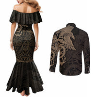 viking-raven-couples-matching-mermaid-dress-and-long-sleeve-button-shirt-wisdom-in-flight
