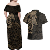 Viking Raven Couples Matching Off Shoulder Maxi Dress and Hawaiian Shirt Wisdom in Flight - Wonder Print Shop