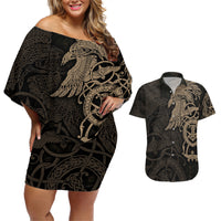 Viking Raven Couples Matching Off Shoulder Short Dress and Hawaiian Shirt Wisdom in Flight - Wonder Print Shop