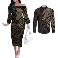 viking-raven-couples-matching-off-the-shoulder-long-sleeve-dress-and-long-sleeve-button-shirt-wisdom-in-flight