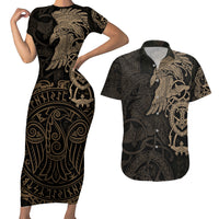 Viking Raven Couples Matching Short Sleeve Bodycon Dress and Hawaiian Shirt Wisdom in Flight - Wonder Print Shop