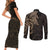 Viking Raven Couples Matching Short Sleeve Bodycon Dress and Long Sleeve Button Shirt Wisdom in Flight - Wonder Print Shop