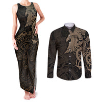 Viking Raven Couples Matching Tank Maxi Dress and Long Sleeve Button Shirt Wisdom in Flight - Wonder Print Shop