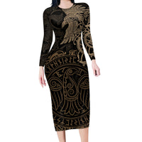Viking Raven Family Matching Long Sleeve Bodycon Dress and Hawaiian Shirt Wisdom in Flight - Wonder Print Shop