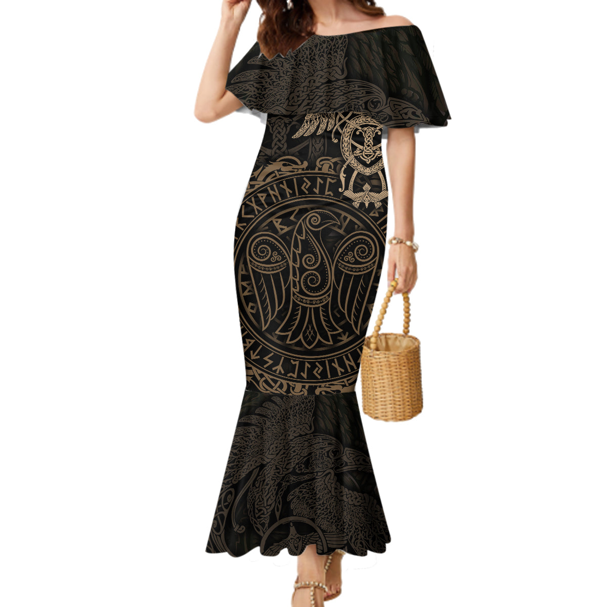 Viking Raven Family Matching Mermaid Dress and Hawaiian Shirt Wisdom in Flight - Wonder Print Shop