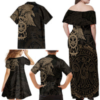 Viking Raven Family Matching Off Shoulder Maxi Dress and Hawaiian Shirt Wisdom in Flight - Wonder Print Shop