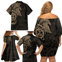 Viking Raven Family Matching Off Shoulder Short Dress and Hawaiian Shirt Wisdom in Flight - Wonder Print Shop
