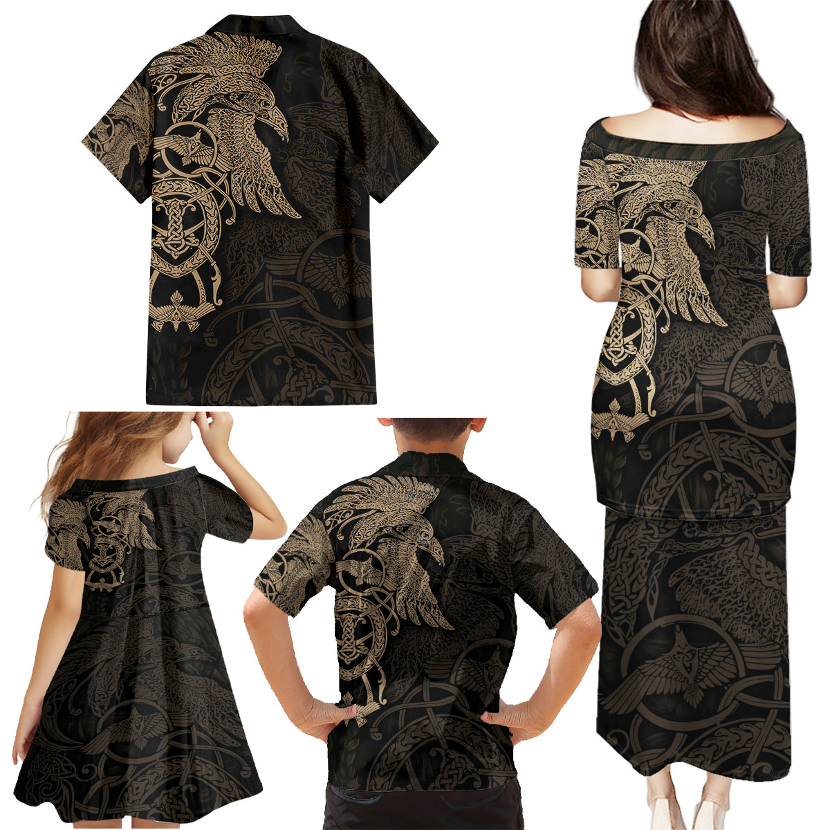 Viking Raven Family Matching Puletasi Dress and Hawaiian Shirt Wisdom in Flight - Wonder Print Shop