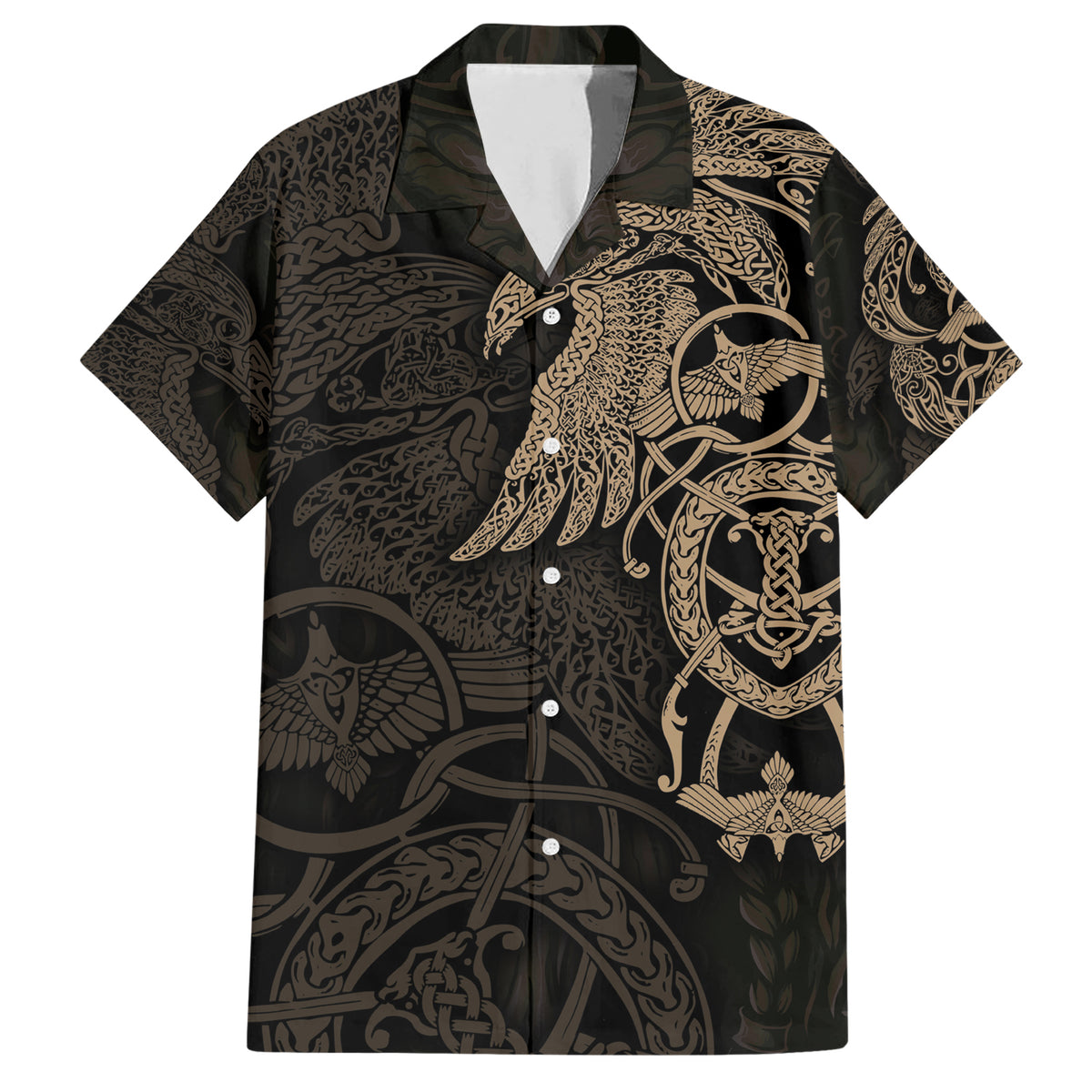 Viking Raven Family Matching Short Sleeve Bodycon Dress and Hawaiian Shirt Wisdom in Flight - Wonder Print Shop