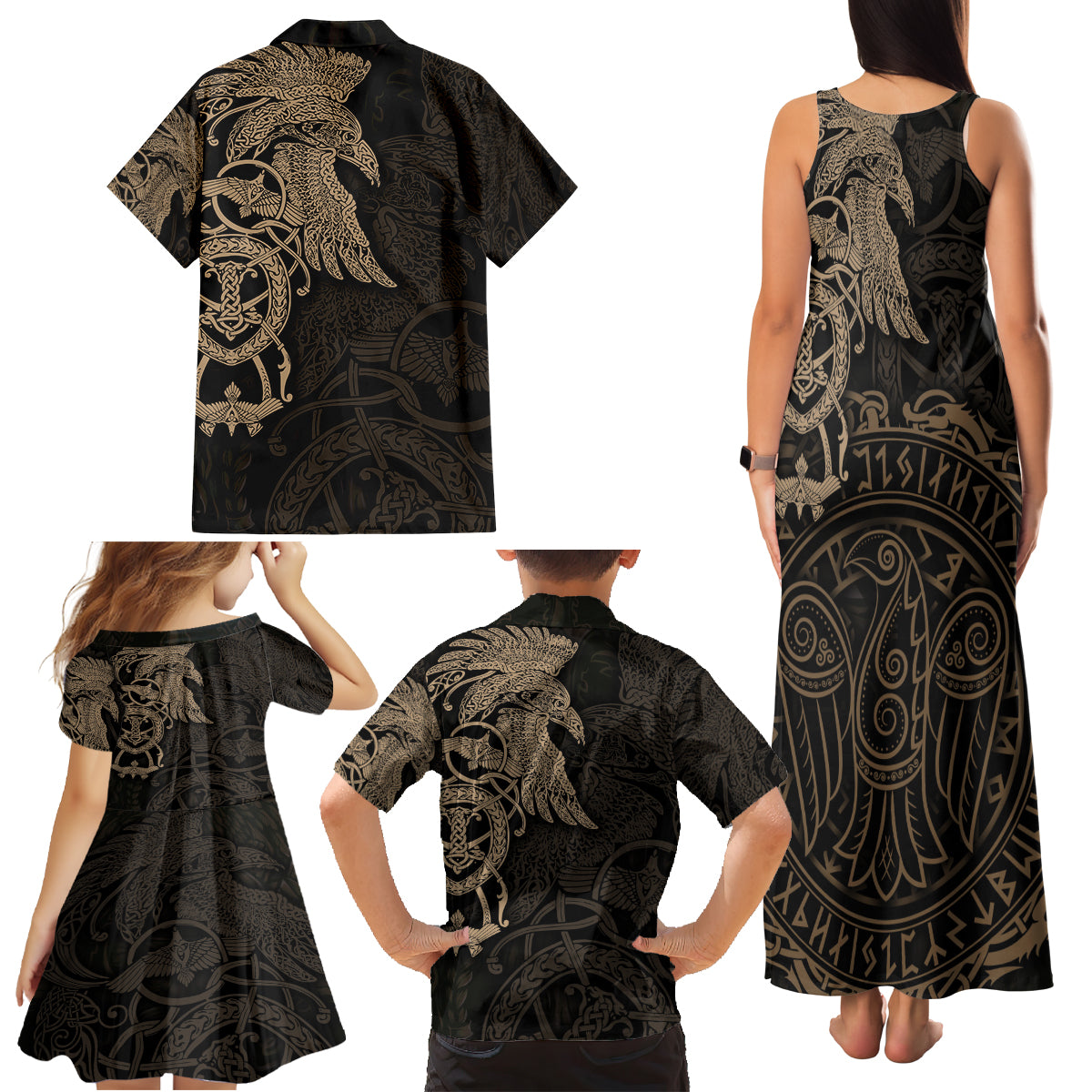 Viking Raven Family Matching Tank Maxi Dress and Hawaiian Shirt Wisdom in Flight - Wonder Print Shop