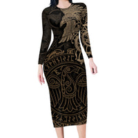Viking Raven Long Sleeve Bodycon Dress Wisdom in Flight - Wonder Print Shop