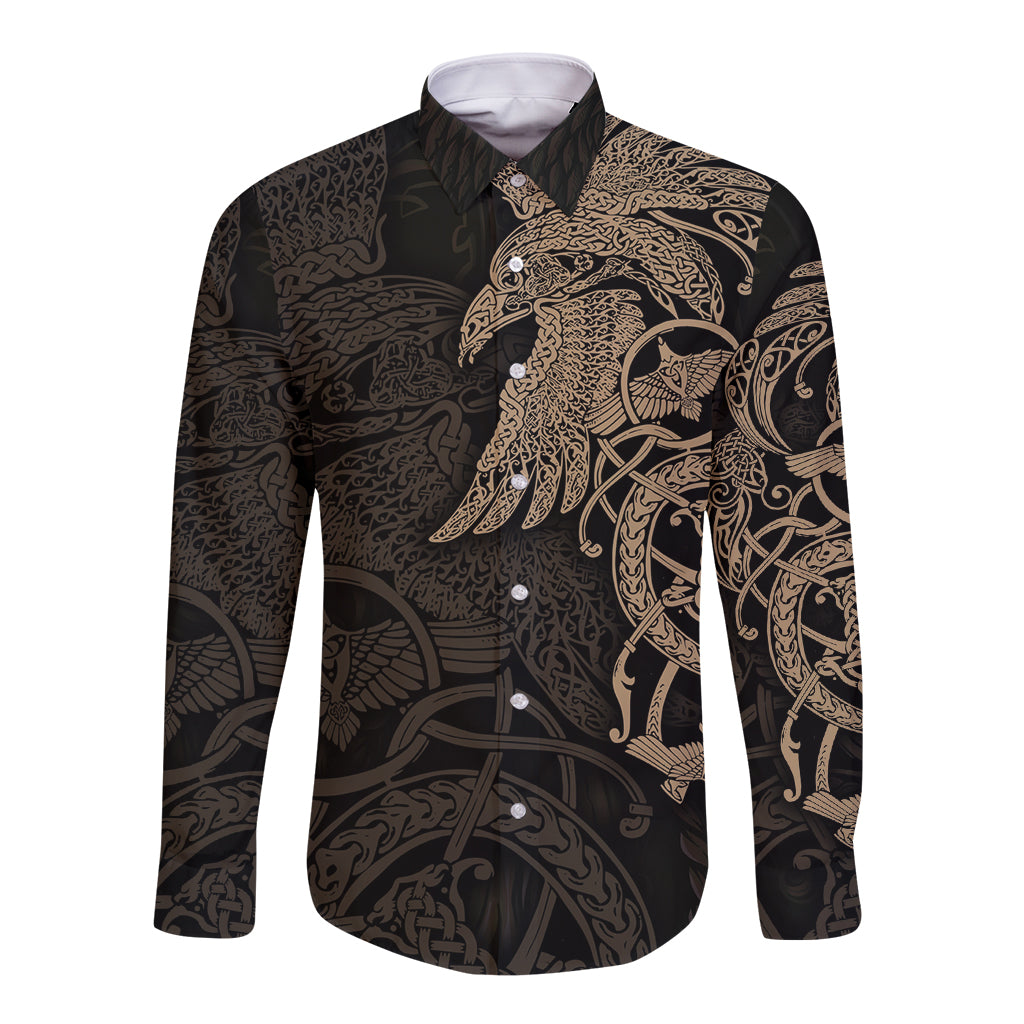 Viking Raven Long Sleeve Button Shirt Wisdom in Flight - Wonder Print Shop
