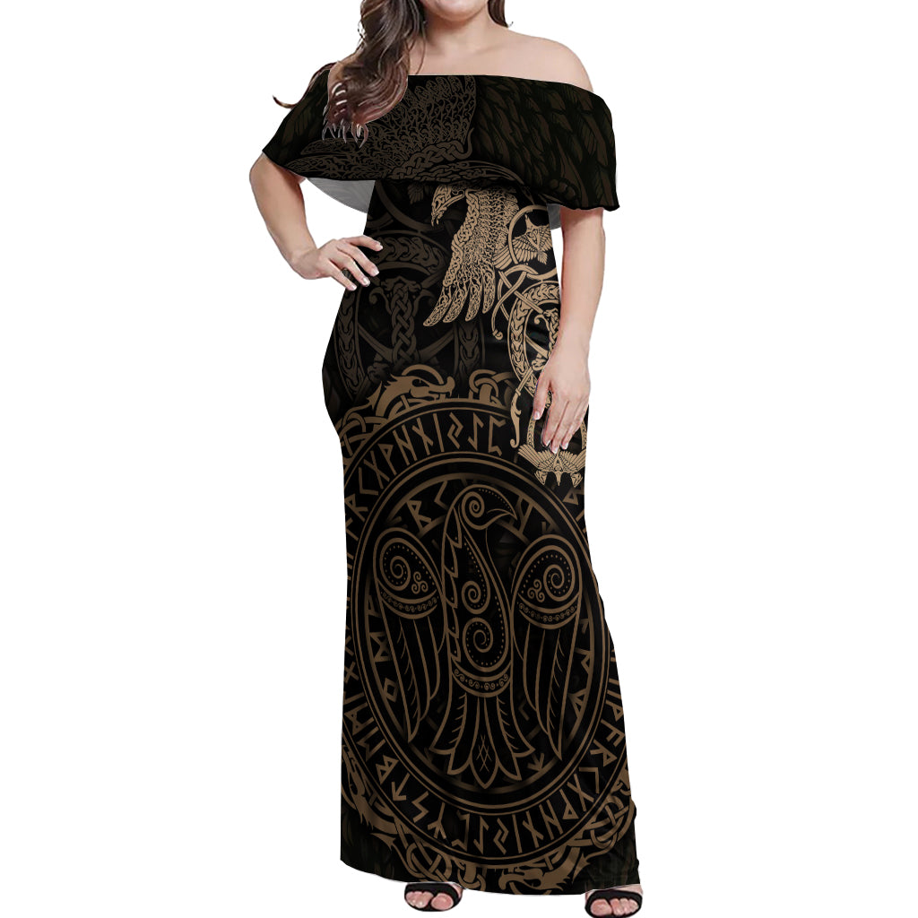 Viking Raven Off Shoulder Maxi Dress Wisdom in Flight - Wonder Print Shop