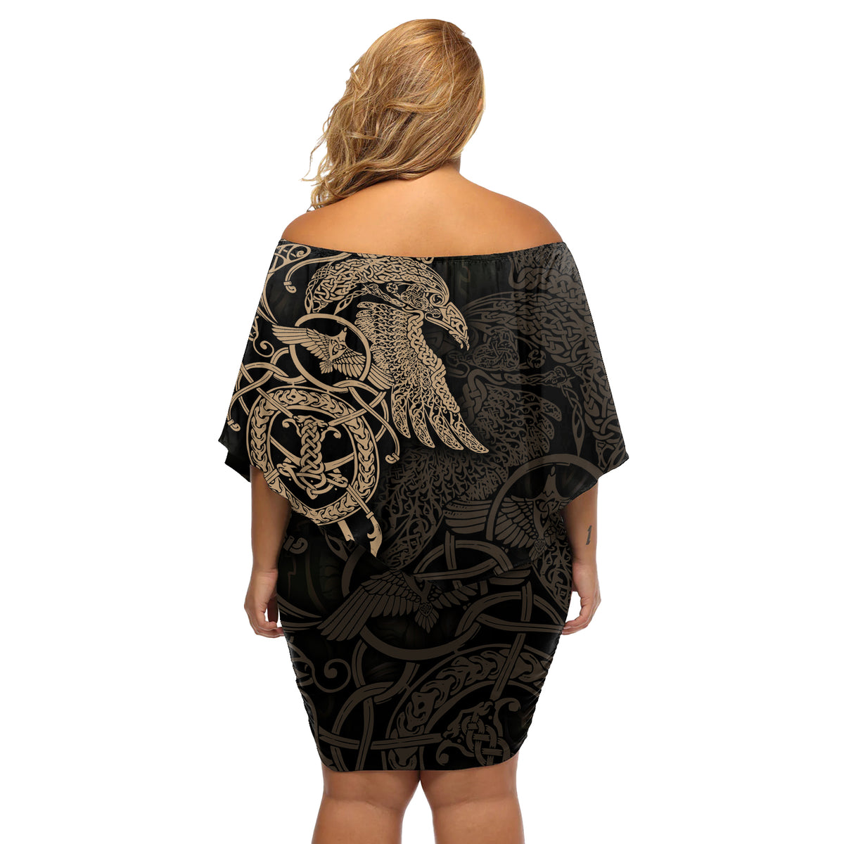 Viking Raven Off Shoulder Short Dress Wisdom in Flight - Wonder Print Shop