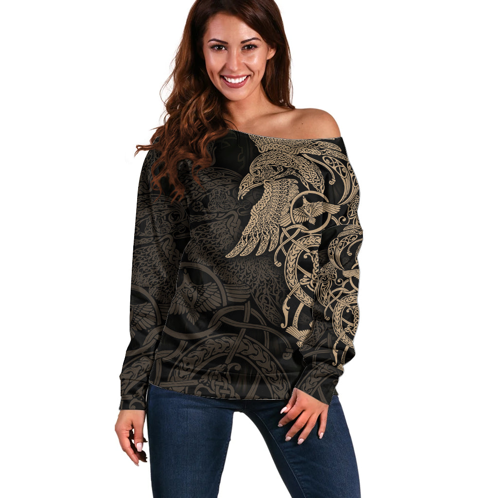 Viking Raven Off Shoulder Sweater Wisdom in Flight - Wonder Print Shop
