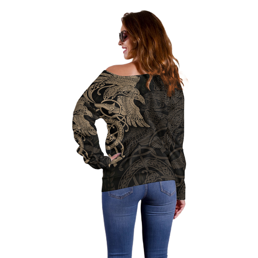 Viking Raven Off Shoulder Sweater Wisdom in Flight - Wonder Print Shop