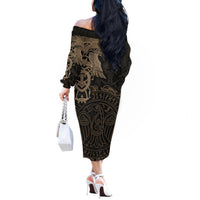 Viking Raven Off The Shoulder Long Sleeve Dress Wisdom in Flight - Wonder Print Shop
